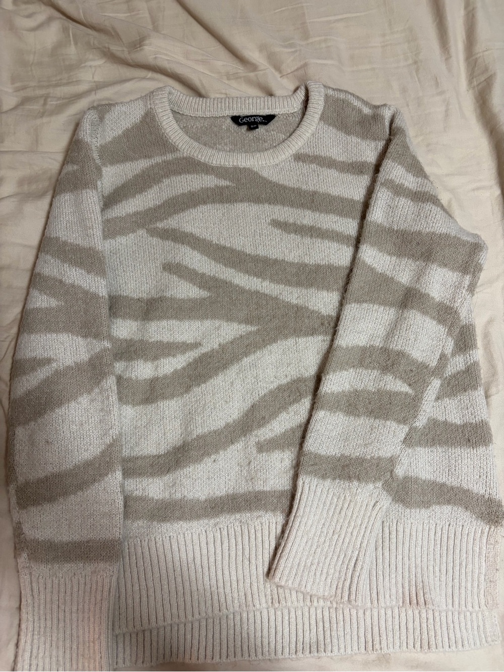 Cream and Taupe Zebra Print Knit Sweater